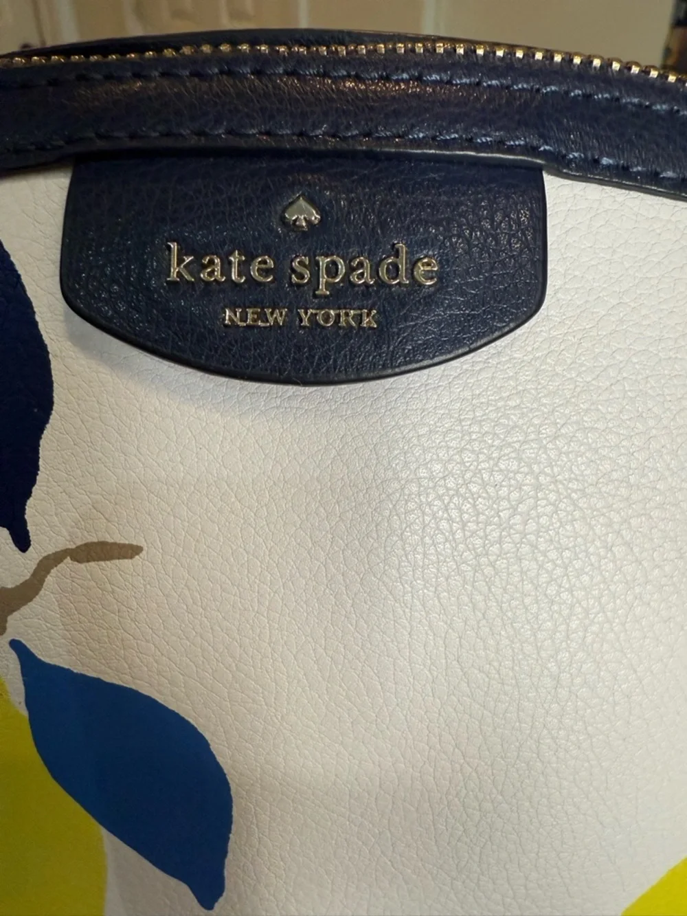kate spade White Lemon Print Dome Crossbody with Navy Trim